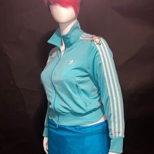 Patchwork Adidas Aqua Jacket with Sequin Accents | Size Medium